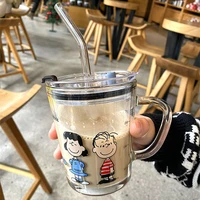new charlie snoopy sippy cup cute cartoon water glass household childrens breakfast milk mug glass mug coffee cup birthday gift