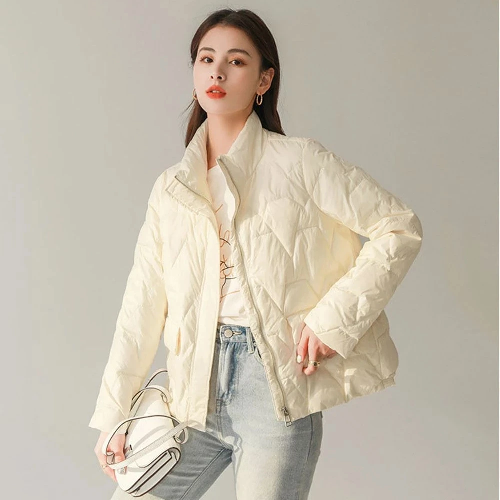 90% White Duck Down Parkas Warm Winter Jackets Ultra Light Down Jacket Women Stand Collar Puffer Coat Solid Color Outerwear 2021