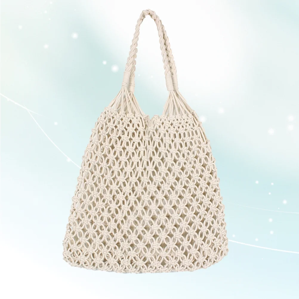 

Beach Tote Mesh Woven Knitted Women Shoulder Crochet Shopping Straw Travel Grocery Cotton Purse String Net Reusable Handbag