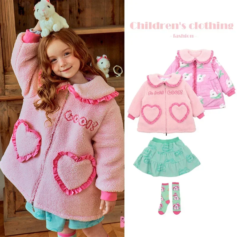 Корейская зимняя детская верхняя одежда 2024 милые теплые пальто из овечьей шерсти