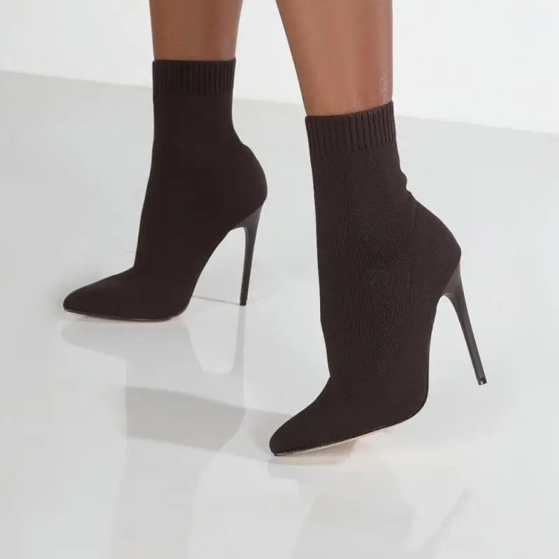 Winter Sock Boots Sexy Knitting Stretch High Heels For Women Fashion Shoes Female Autumn Thin Heel Ankle Botas De Mujer Ytmtloy