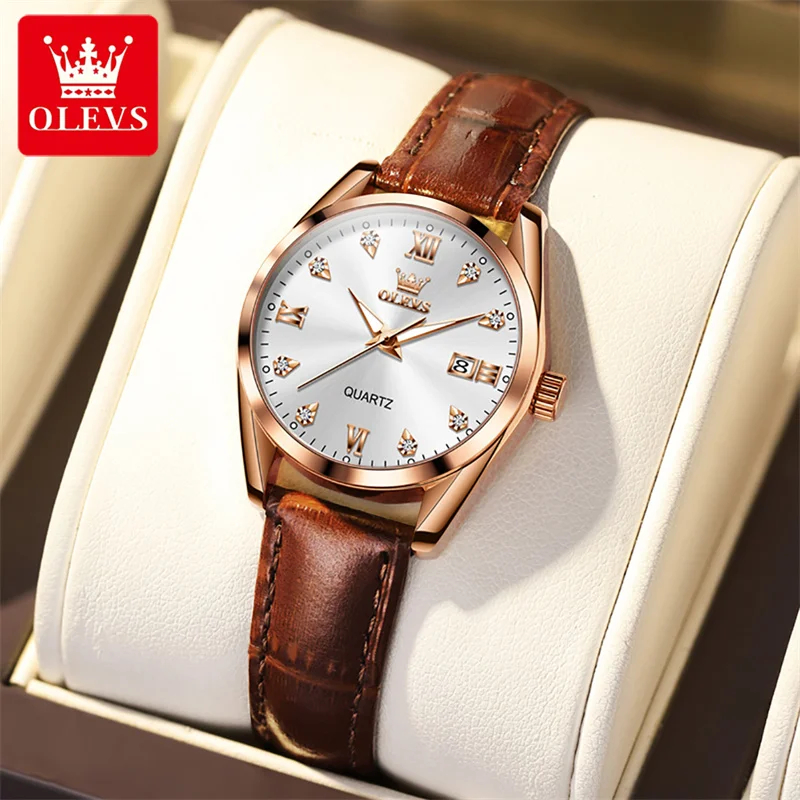 OLEVS Luxury Watches For Women Top Brand Luminous Date Leather Waterproof Quartz Ladies Watch Relogio Feminino Girl Gift enlarge