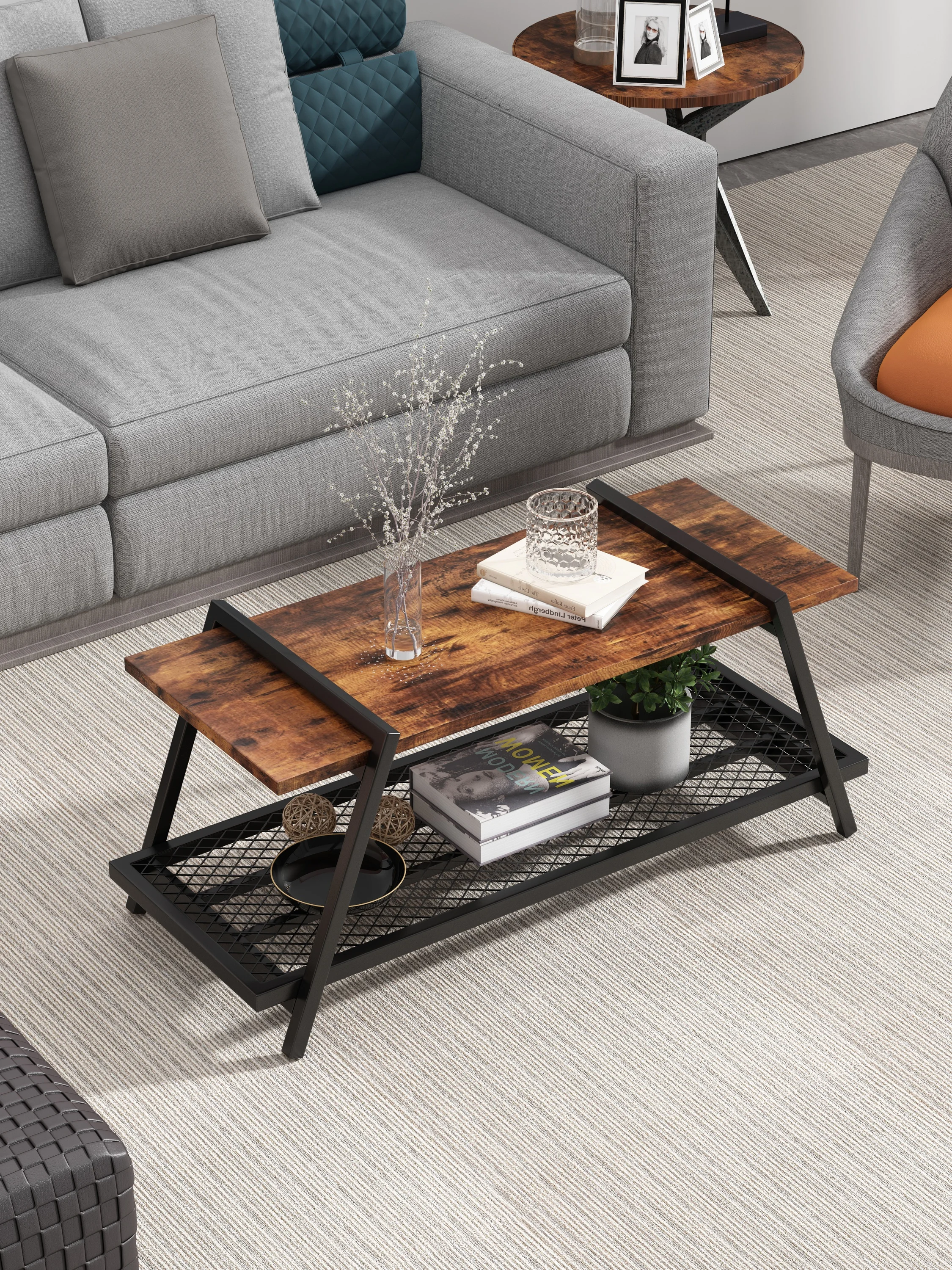 

Modern Nesting Coffee Tables black leg Set, DKX，43.31‘’L 19.7''W 17.72''H