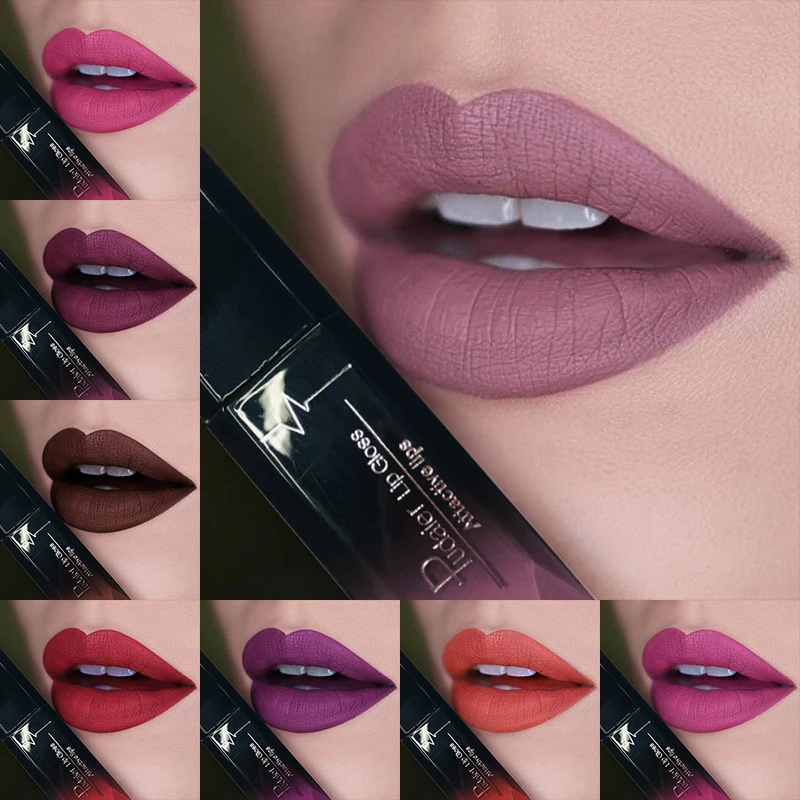 

Pudaier Waterproof Lip Gloss Matte Liquid Lipstick Matte Lip Stick Cosmetics Makeup Nude Purple Black Rose Cosmetics