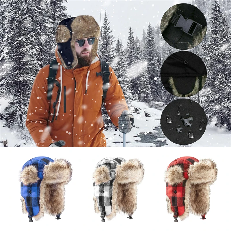 

Mens Women Unisex Warm Trapper Aviator Trooper Earflap Winter Flaps Ski Hat New Bomber Hats Russian Ski Hat Faux Fur Hats