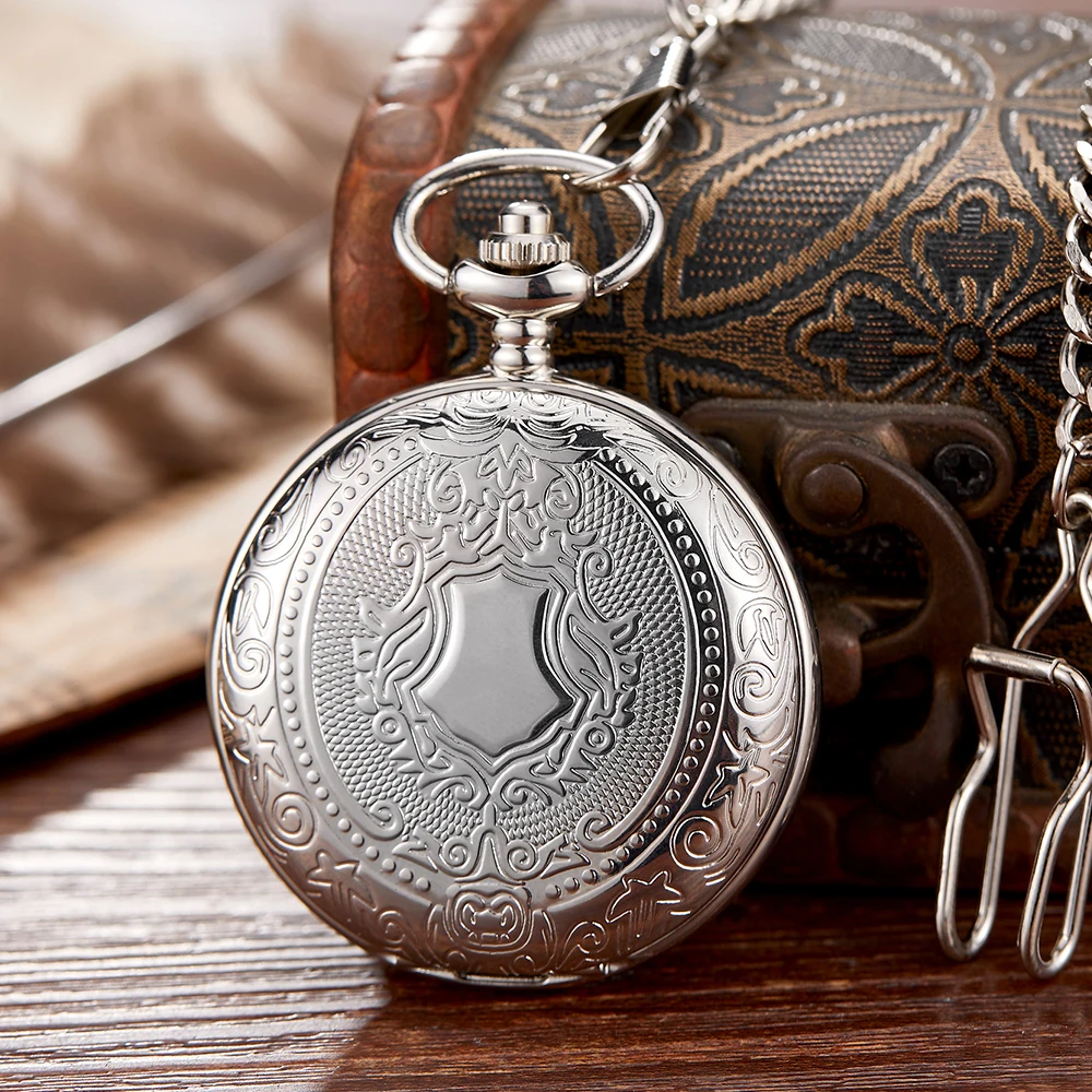Skeleton Hollow Pocket Watch Men's Unique Flip Watches FOB Chain Pattern Engraved Case Luxury Dial Clock Male Relogio Masculino