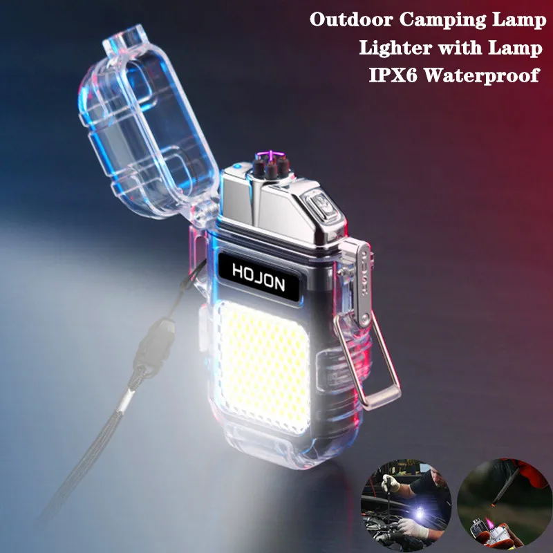 Luminous Windproof Plasma Dual Arc Lighters Rechargeable Usb Lighter Waterproof Camping Light Torch Gift