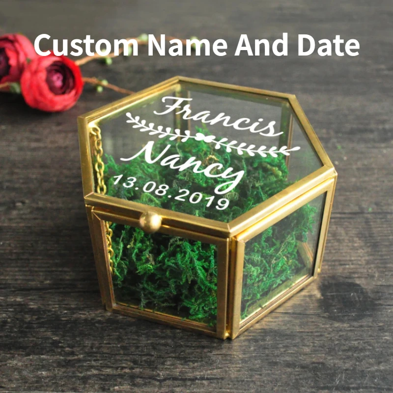 

Hexagon Custom Glass Wedding Ring Box Personalized Proposal Wedding Ring Gift Valentine's Day Wedding Gifts Party Decor Gift