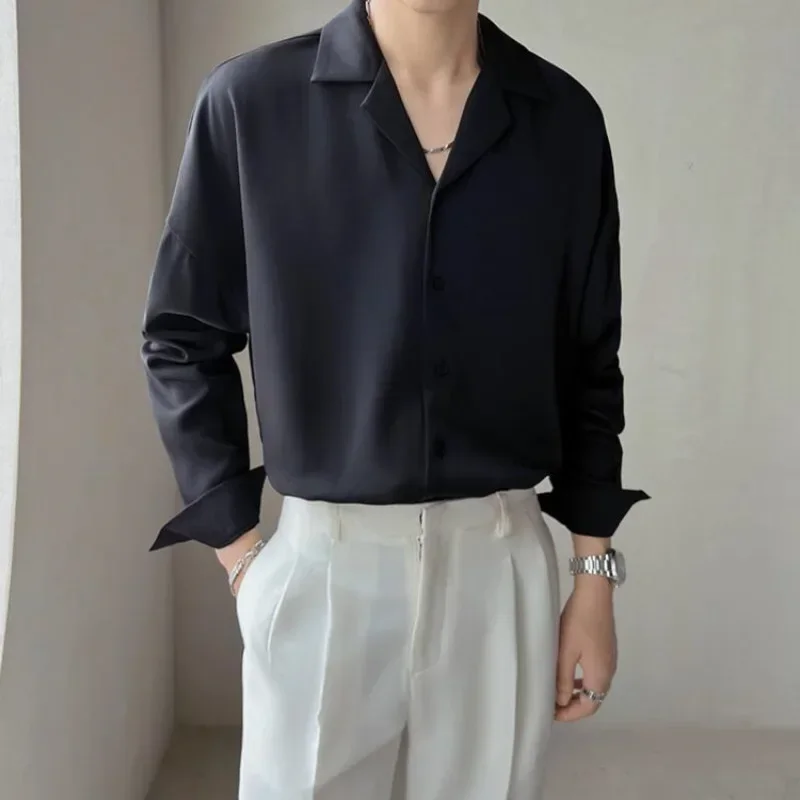 Черно-белая рубашка из ледяного шелка мужская модная социальная классическая