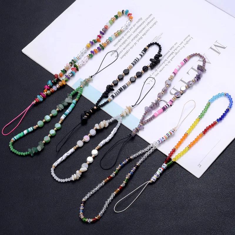 

Bohemia Phone Chains Crystal Beads Cellphone Lanyard Clay Gravel Pearl Telephone Strap Phonecase Charm Jewelry Accessories Gifts