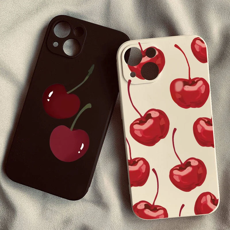 Фото Чехол для телефона Cherry для iPhone 16 14 15 13 Pro Max 11 12 XR 7 8 Plus INS Korea, мягкий силиконовый чехол с милыми фруктами, черный, белый цвет, матовая сумка №2