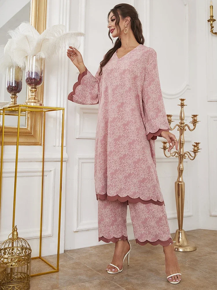 Осеннее марокканское платье мусульманский женский комплект Абая из 2 предметов