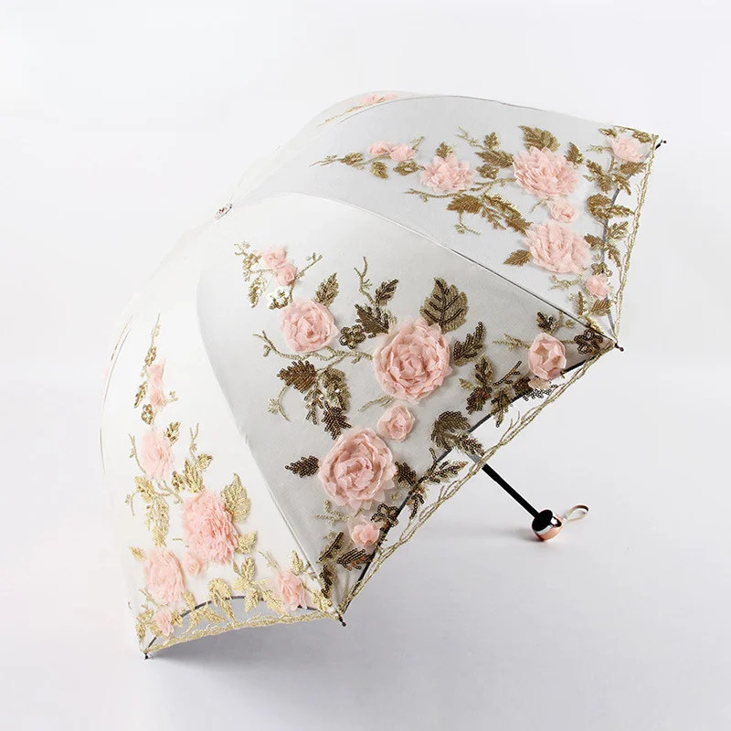 

Lace Up Flower Umbrella For Women Summer Folding Sun Garden Uv Umbrella Portable Lady Beautiful Beach Paraplu Rain Gear
