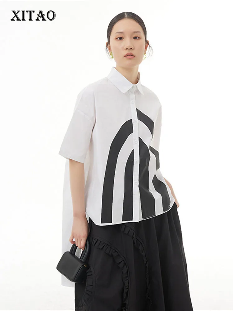

XITAO Striped Blouse Fashion Irregular Single Breast Small Fresh Casual Style 2022 Summer Minority Loose Elegant Shirt WMD5742