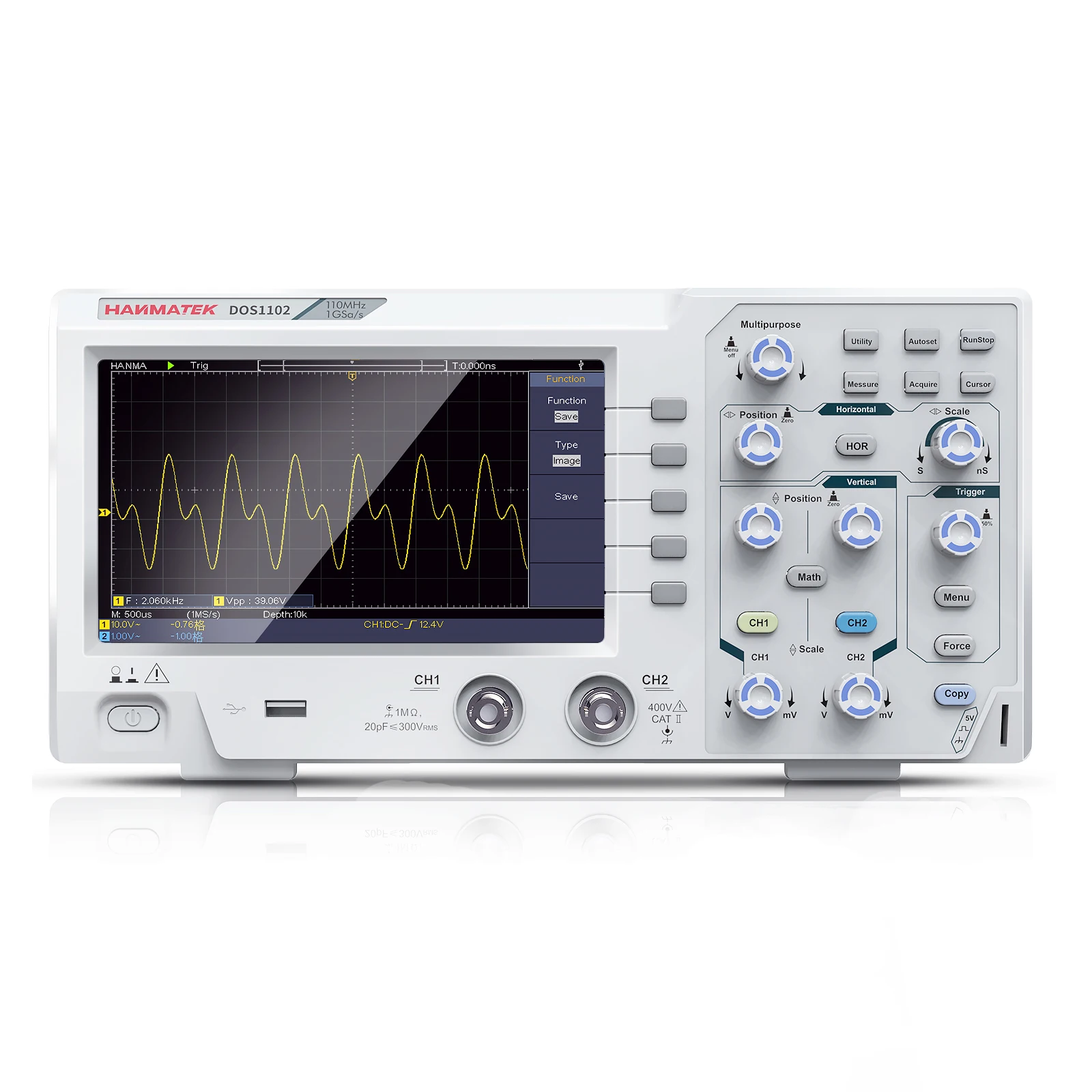 

DOS1102 digital oscilloscope 110M dual-channel simultaneous sampling oscilloscope 7-inch TFT display SCPI/labview communication