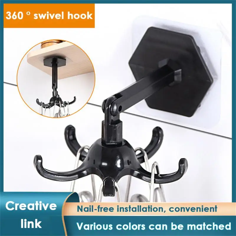 1PCS 360 Degrees Rotated Kitchen Hooks Self Adhesive Punch-free Hooks Wall Door Hook Handbag Clothes Ties Bag Home Hanging Rack