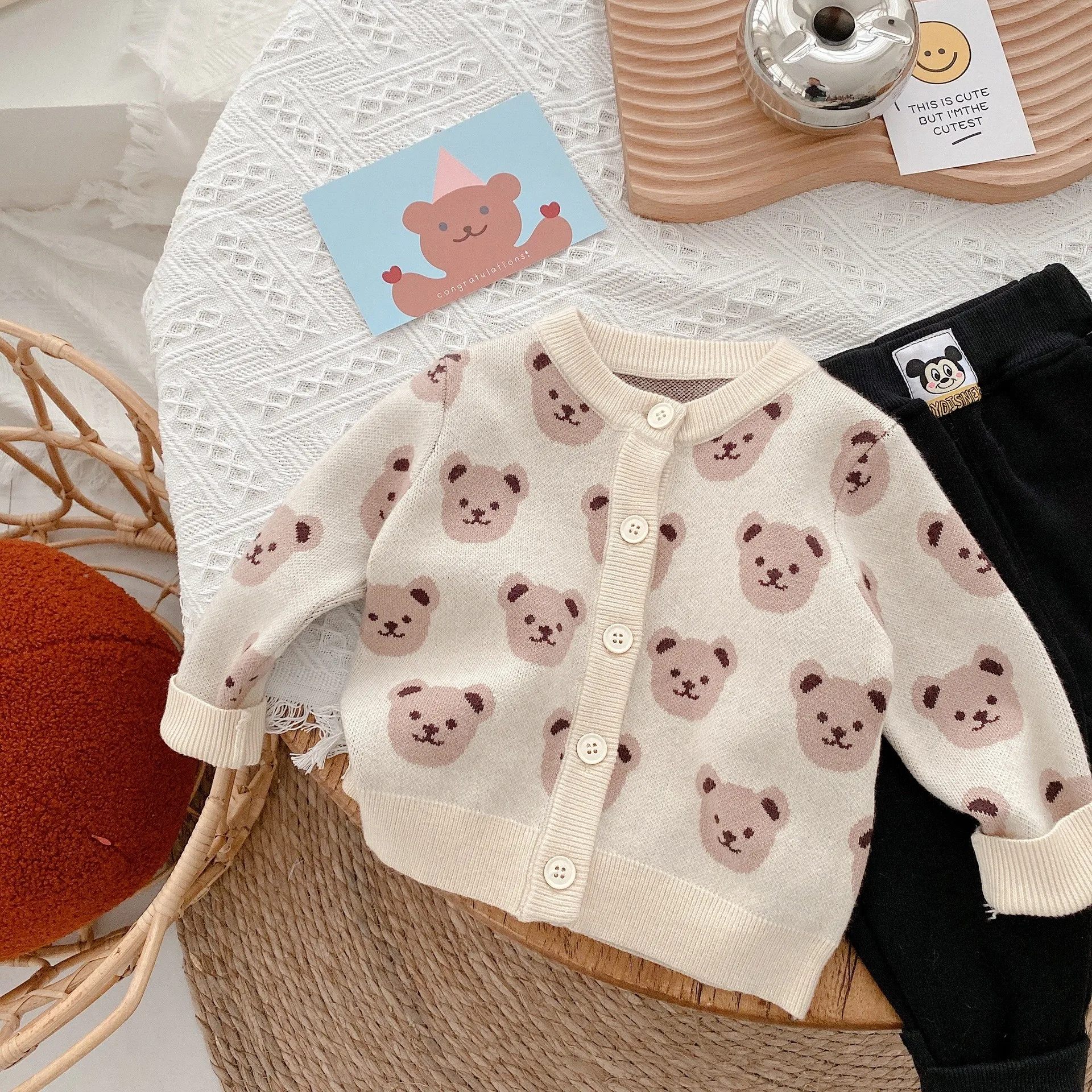 

2022 Autumn Winter New Children Bear Knitted Cardigan Sweater Kid Girl Cartoon Long Sleeve Fashion Tops Coat Baby Sweet Jacket