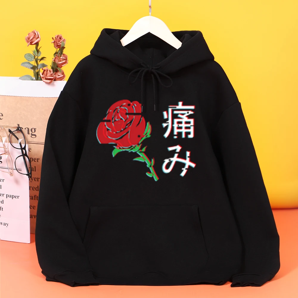 

Japanese Aesthetic Rose Print Hoodie Women's Autumn Casual Oversized Hoody Casual Fleece Hooded Zipper Fashion Clothes Female