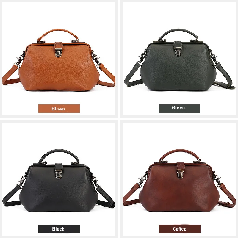 New leather handbag Women's head layer cowhide simple messenger bag Literature shoulder bag Fashion retro doctor bag