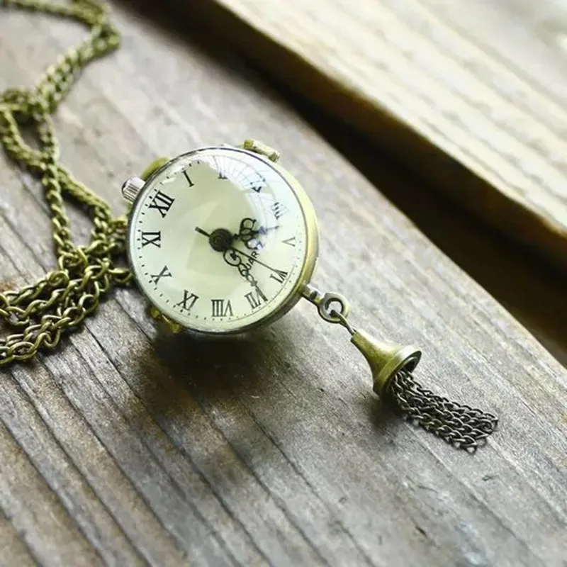 Necklace Decoration, Transparent And Fashionable Crystal Pendants On Both Sides, Spherical Quartz Vintage Pocket Watch