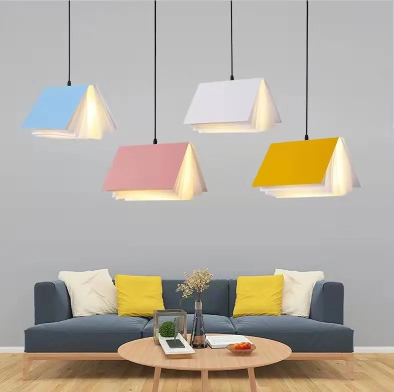 

Modern Pendant Lamp Macaron Led Nordic Hanging Fixture Living Children's Bedroom Home Reading Lighting Book Bar Decoration Light