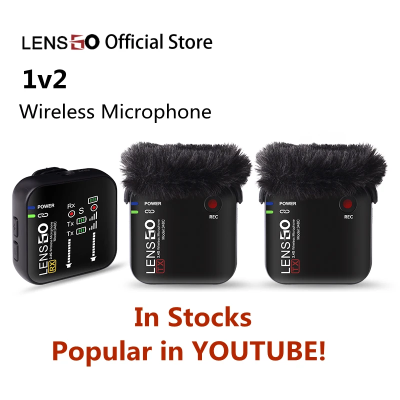 

LENSGO 348C 1V 2 беспроводной микрофон 2,4G беспроводной лацкан микрофон с зарядным чехлом для камеры DSLR смартфона запись 2022