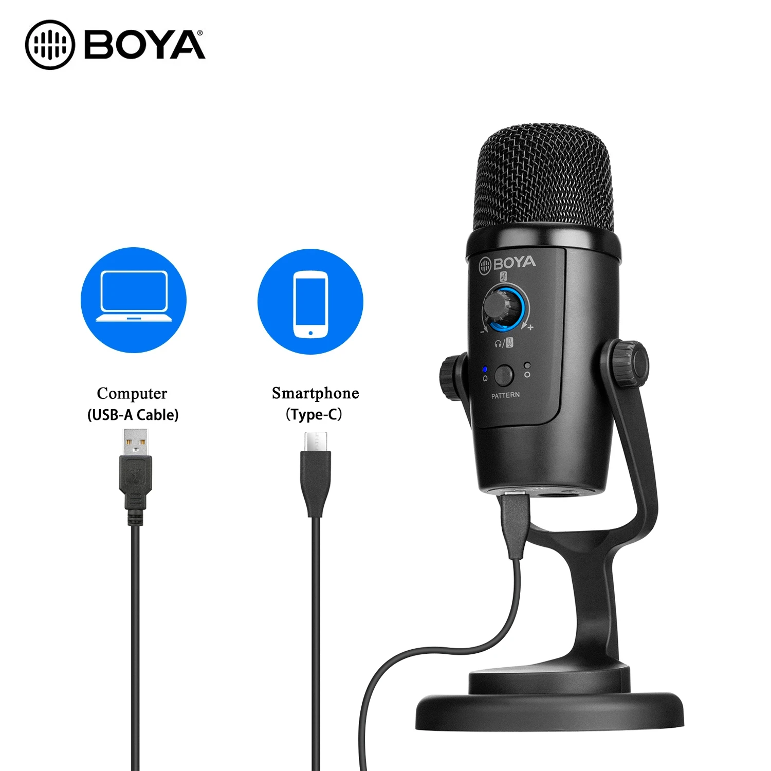 BOYA BY-PM500 USB конденсаторный настольный микрофон, кардиоидный всенаправленный микрофон для ПК, компьютера, смартфона, пения, игровой записи