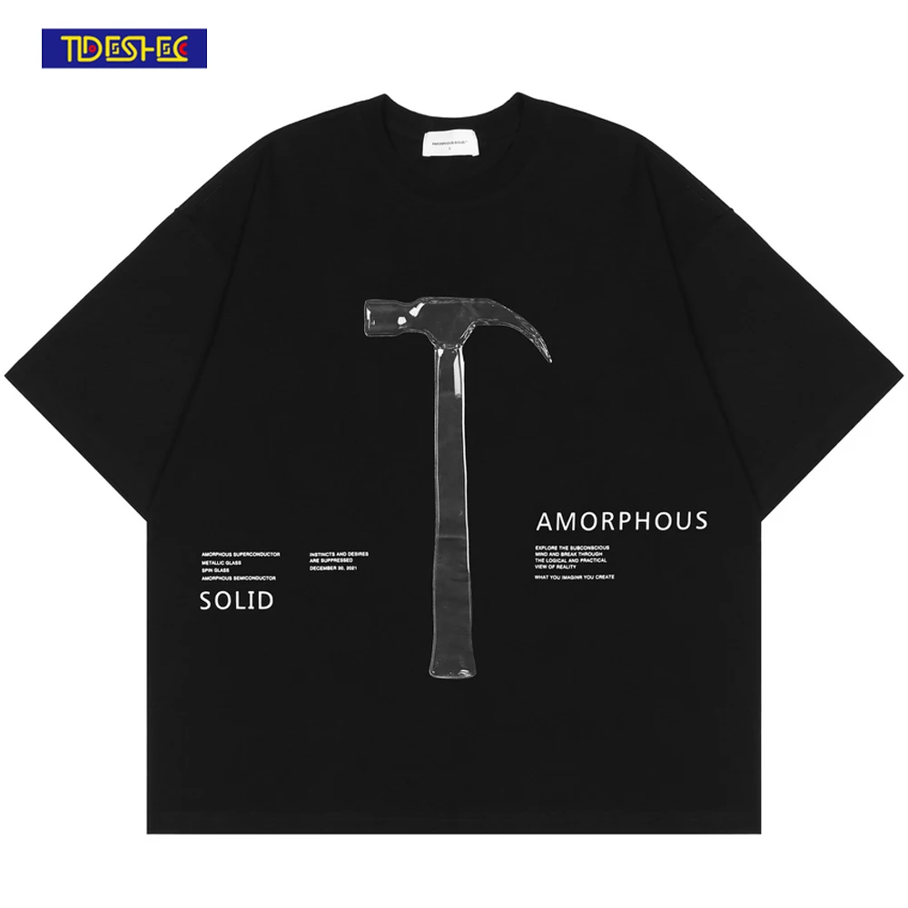 

TIDESHEC Oversized Tee Shirt Men Hip Hop Hammer Graphic Printed T-Shirt Streetwear Harajuku Short Sleeve Tshirt 2022 Men Top Tee