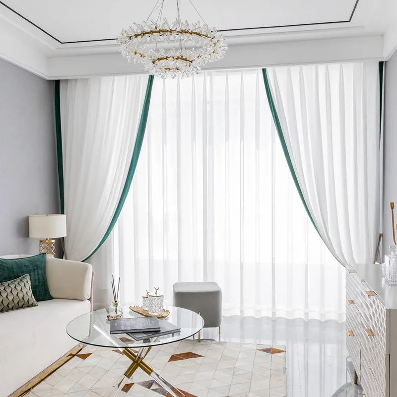 Curtains for Living Room Dining Bedroom Factory Price White Gauze Curtain Bordered Translucent Impervious Screening |
