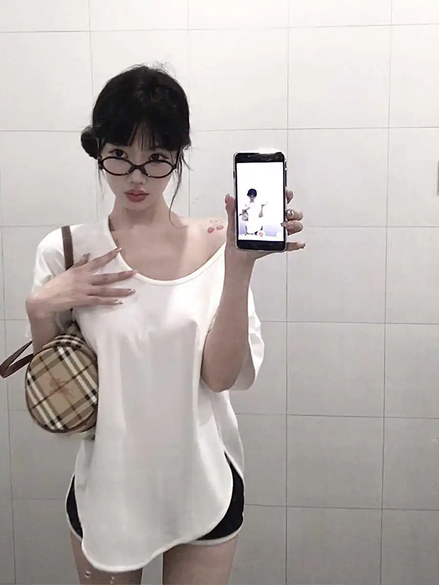 Универсальная Удобная футболка Sle в Корейском стиле с большим вырезом и