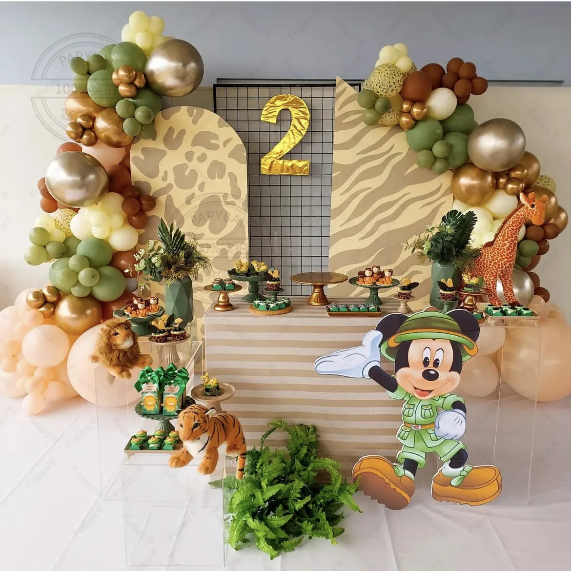 140PCS Disney Mickey Jungle Outdoor Wildlife Zoo Theme Latex Ball Ring Arch Baby Birthday Decoration Photo Shower Props