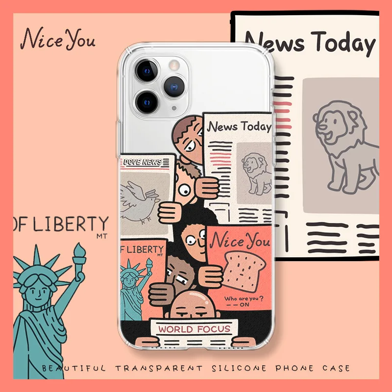 

Cartoon Family Read Phone Case For Iphone INS Design TPU Newspaper For iphone 13 12 11 X 7 8 Fashion Couple Gift Phone Case
