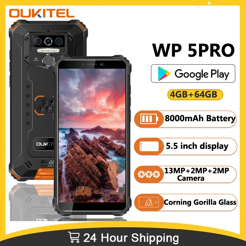 

Oukitel WP5 Pro IP68 Rugged Smartphone 4GB 64GB 8000mAh 5.5"HD+ Octa Core Android 10 Mobile Phone 13MP Triple Camera Cell Phone