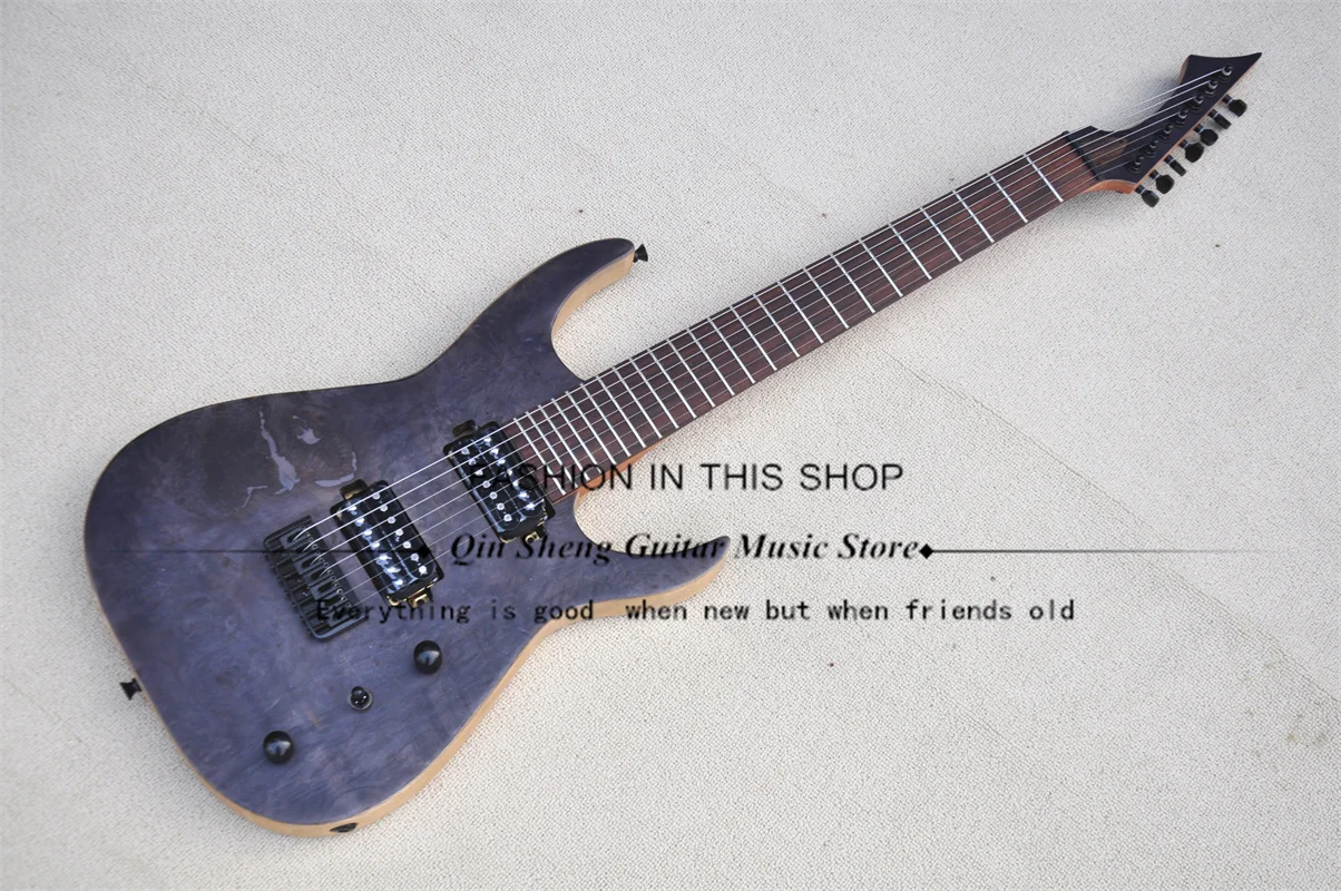 

7 String Electric Guitar, Black Ma Guitar,Quilted Maple Veneer,Mahogany Neck ASH Wood Body