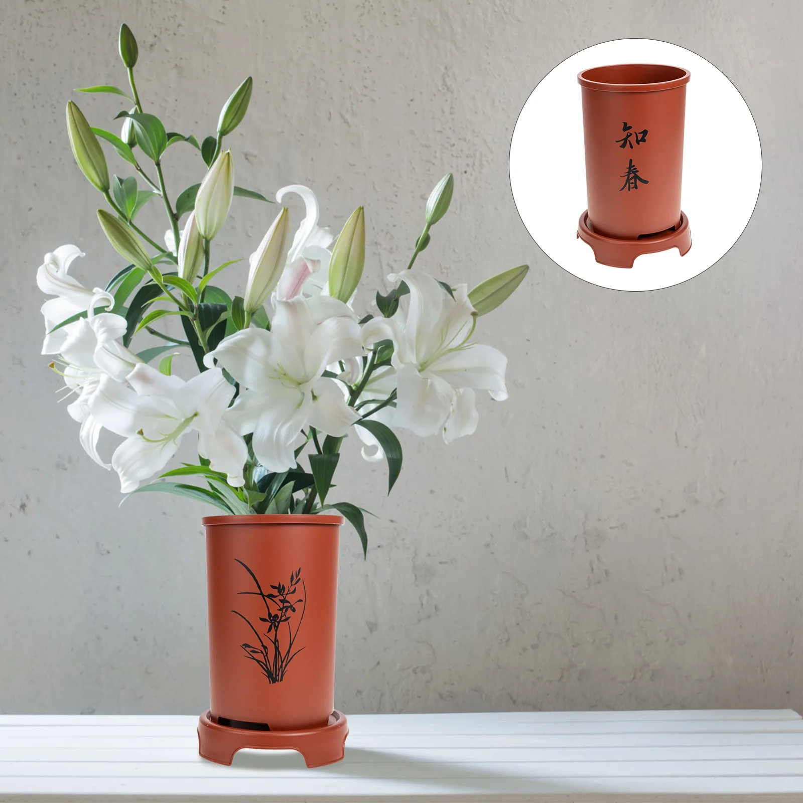 

1 Set Durable Artistic Planter Simple Breathable Flowerpot for Home with Tray and Filter Cover