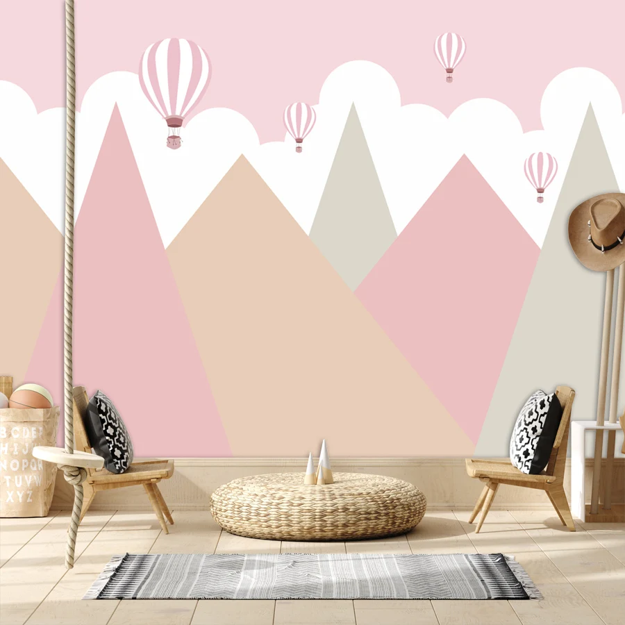 

Pink Mountain Balloon Removable Wallpapers for Living Room Girls Bed Natural Murals Wall Papers Home Decor Papel Tapiz Stickers