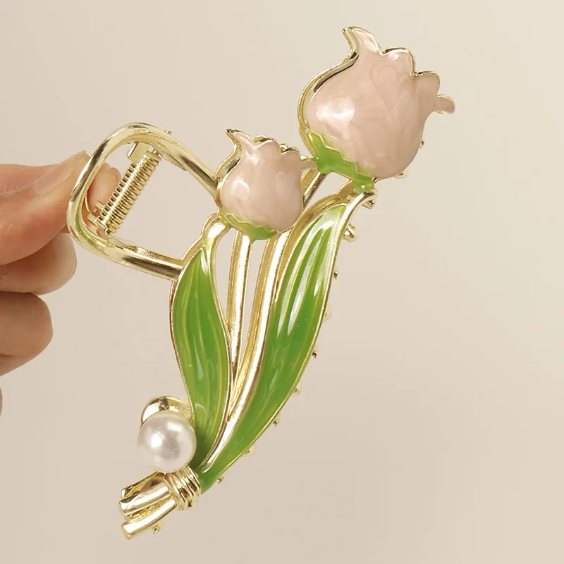 

Large Tulip Flower Korean Oil Drop Hair Clip Back of The Head Shark Clip Hair Grasp Hair Clip Hair Accessories