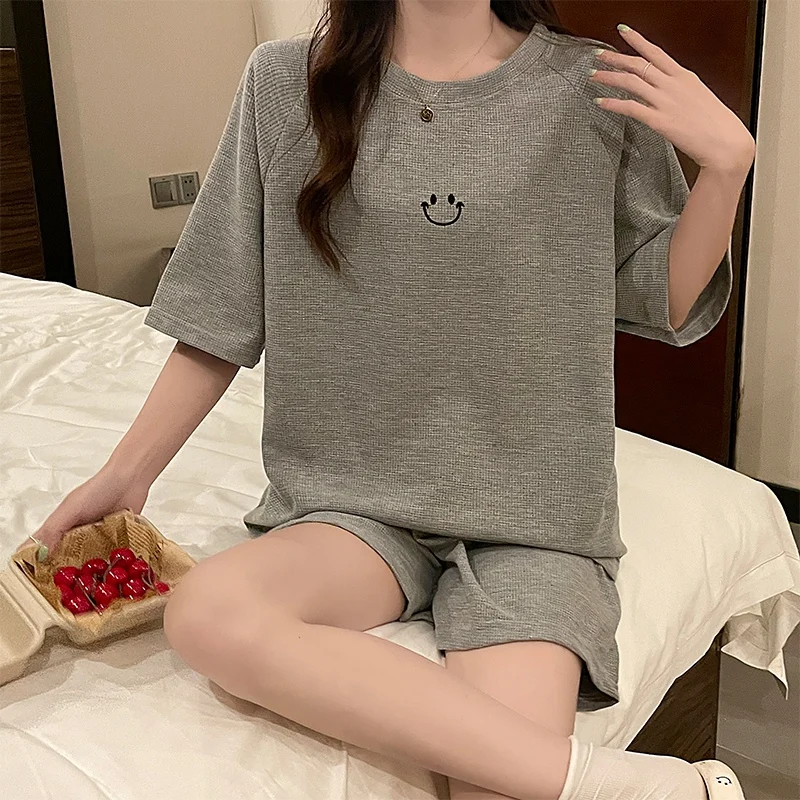 

2022 Summer Cotton Short Sleeve Shorts Pajama Set for Women Korean Cute Sleepwear Suit Pyjama Homewear Pijama Mujer Home Clothes