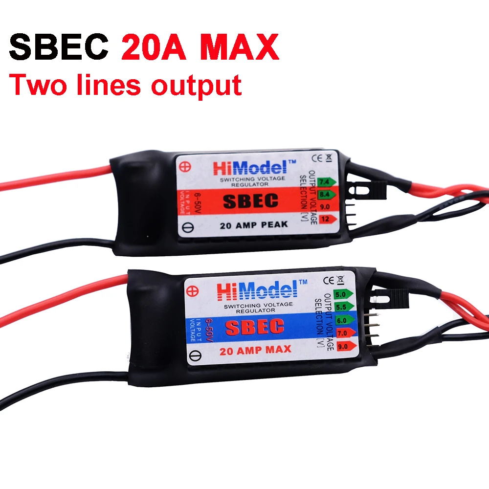 20A Switching Voltage Regulator SBEC UBEC 2-12s Input Two Lines 5.0V/7.4V/8.4V/9V/12V Output for RC Airplane Car Boat DIY Model