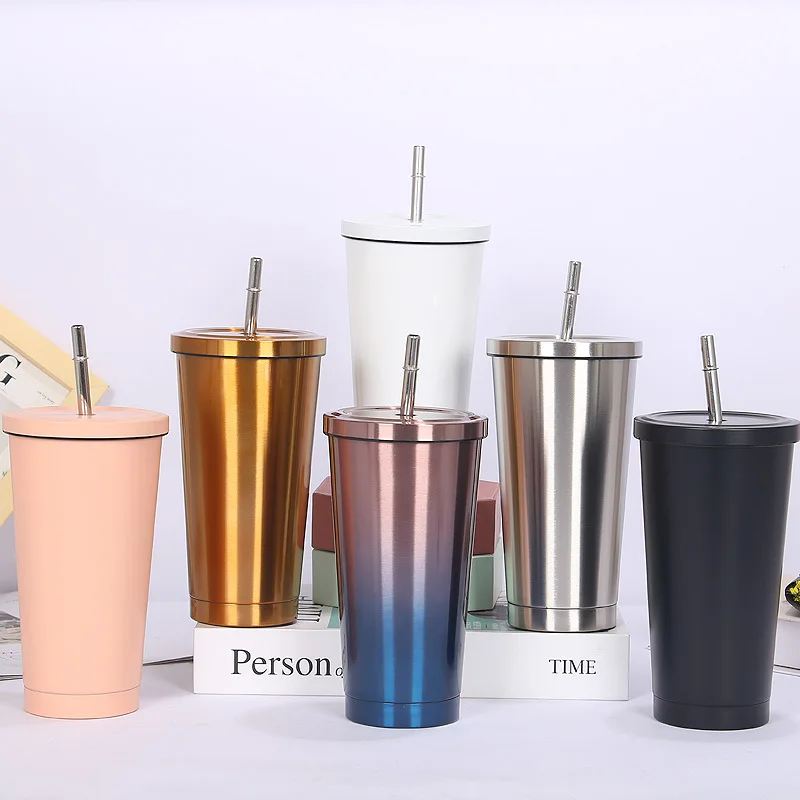 

Thermal Mug 304 Stainless Steel Straw Thermos Cup Outdoor Portable Reusable Flask Metal Straw Travel Cups Tumbler