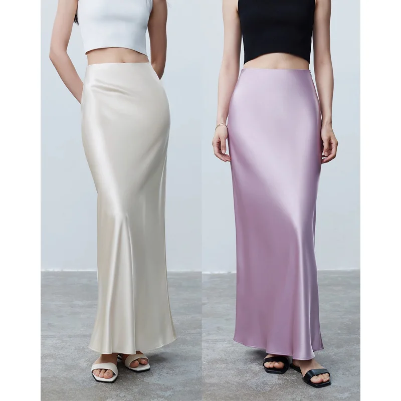 

Ultra Long Triacetic Acid Cool Double-sided Satin Overskirt Niche Skirt with Light Drape & Oblique Cutting Vintage Silk Skirt