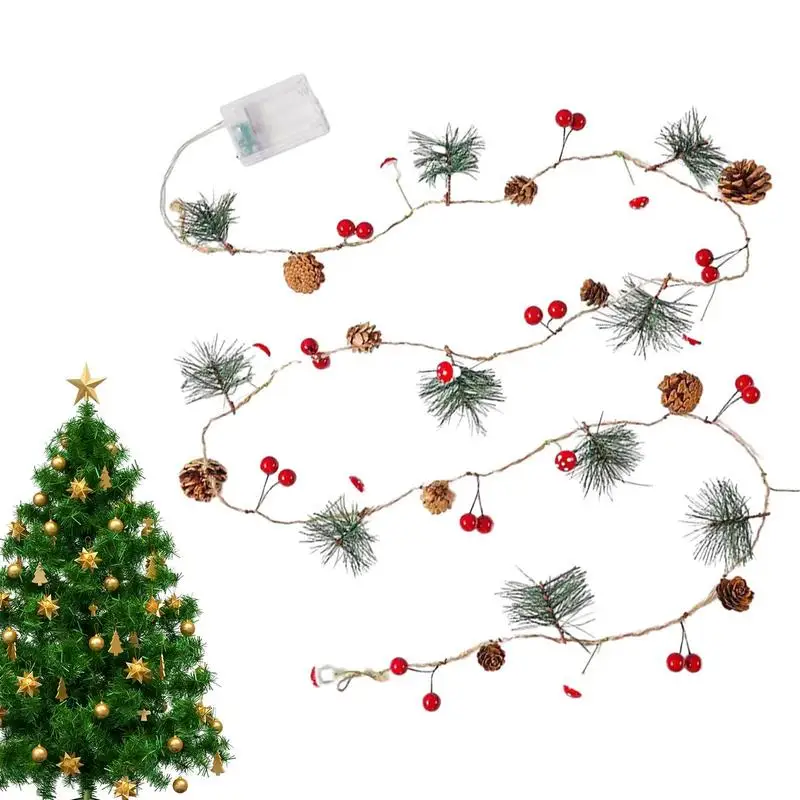 

Christmas Pine Cone Light String 20LED Battery Operated Fairy Garland Lights Red Berry Pine Cone Lights For Christmas Decoration