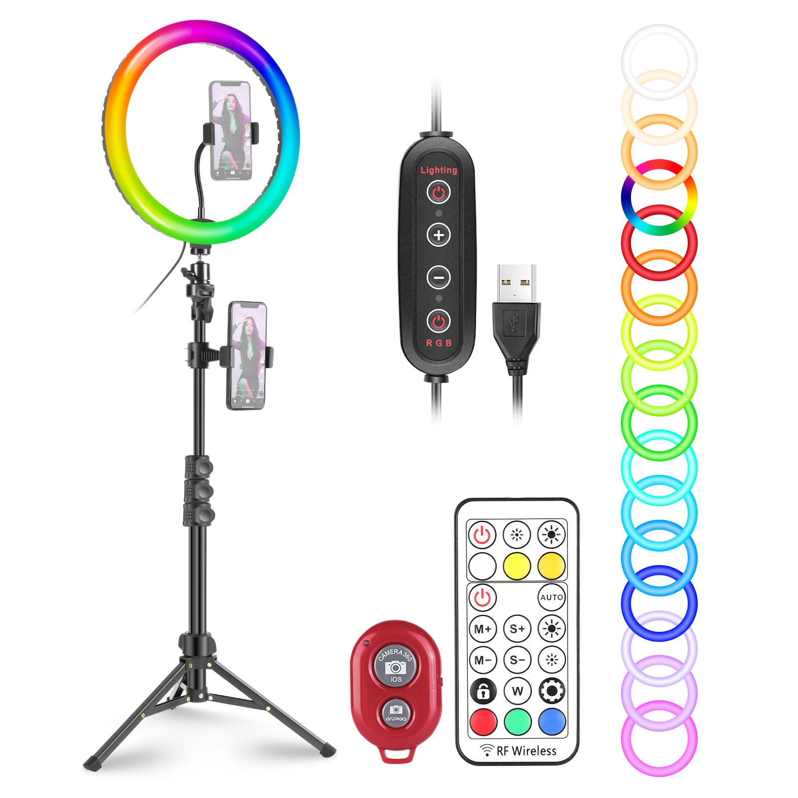 

Кольцевой светильник Neewer для селфи, Светодиодная лампа 12 дюймов RGB с держателем для телефона, дистанционное управление для прямой трансляци...