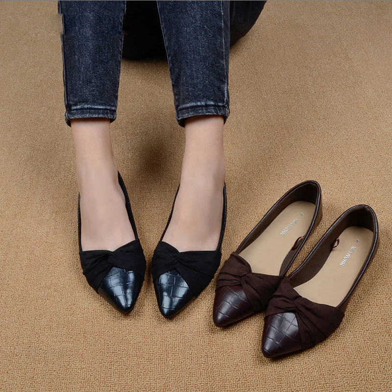 

2022 Summer Women Flat Shoes PU Leather Pointed Toe Sexy Ballet Flats Shoes Ladies Solid Boat Shoes Black Brown Classic Hot Sale