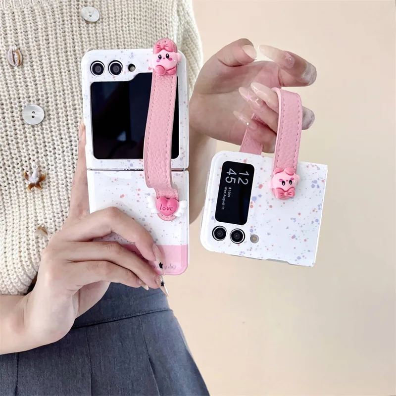 

Cartoon Pink Strap Phone Case for Samsung Galaxy Z Flip 5 4 3 Protective Back Cover for ZFlip3 ZFlip4 ZFlip5 Case Shell