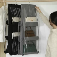 double sided 6 pockets handbag hanging organizer non woven dust proof folding wardrobe closet purse handbag storage bag