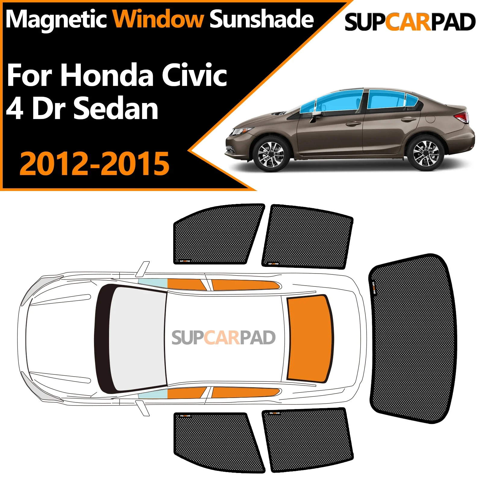 Фото Солнцезащитный козырек на окно автомобиля на заказ для Honda Civic 4 Dr Sedan 2012-2015, магнитная сетка для штор, солнцезащитный козырек на лобовое стекло №2