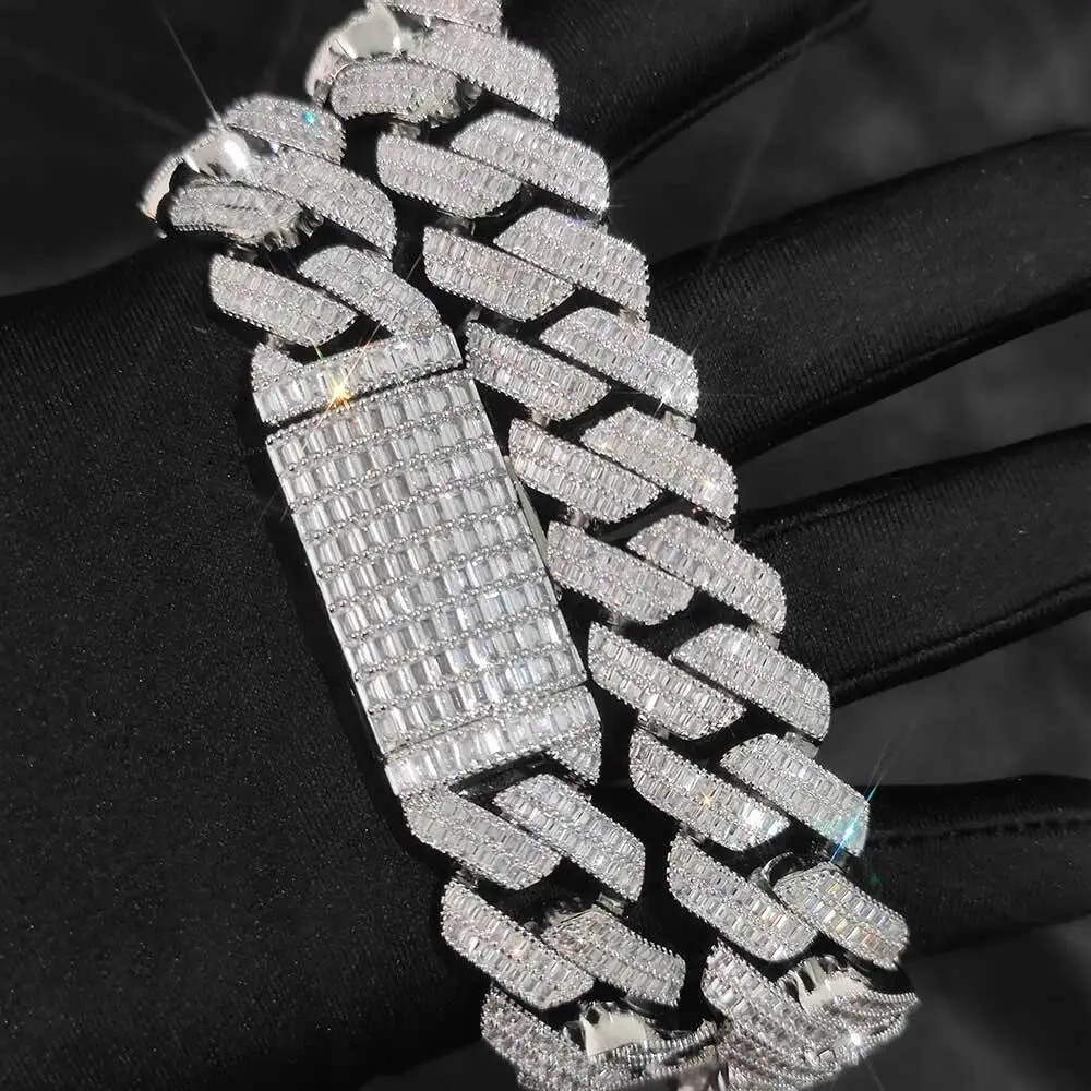 20mm Customize Moissanite Baguette Cuban Link Chain 925 Sterling Silver Ice Out Hip Hop Jewelry Chains For Men Women