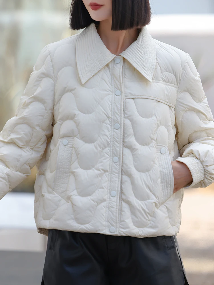 Легкий пуховик женский короткий 2024 зима новая рубашка с воротником свободная