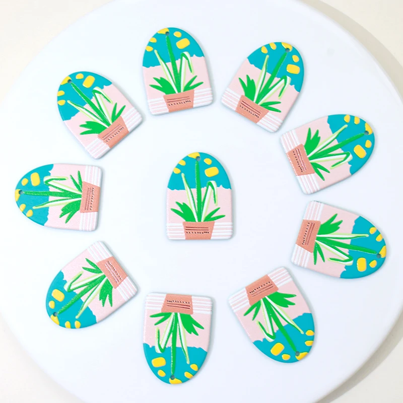 

10Pcs Print Flower Potted Plants Charms for Jewelry Making DIY Earrings Necklace Bracelets Acrylic Accessories Wholesale Bulk